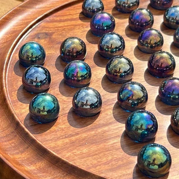 Wooden Solitaire Board Game with Glass Marbles – 22 cm (9 Inch)