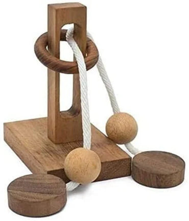 Handmade Wooden Rope & Ring Brain Teaser Puzzle – Medium Difficulty