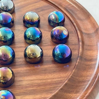 Wooden Solitaire Board Game with Glass Marbles – 22 cm (9 Inch)