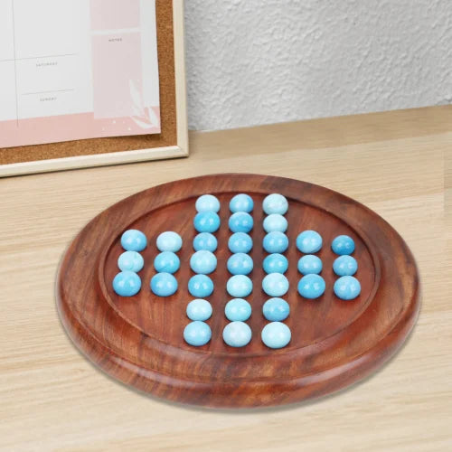 22 Cm Round Wooden Sky Blue Balls Solitaire Board Game