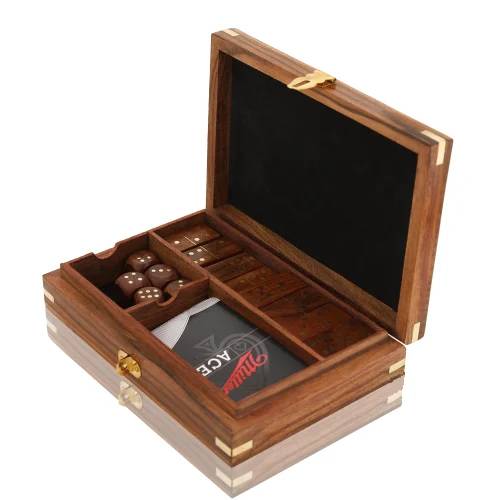 18 Cm Wooden Domino Dice Playing Cards Box Set