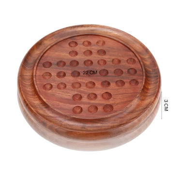 22 Cm Round Light Brown Balls Wooden Solitaire Board Game