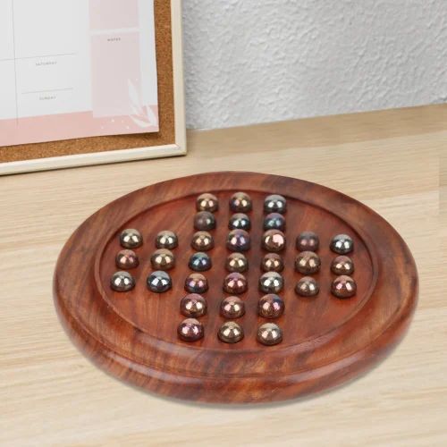 22 Cm Round Metallic Brown Balls Wooden Solitaire Board Game