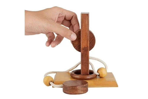 Handmade Wooden Rope & Ring Brain Teaser Puzzle – Medium Difficulty