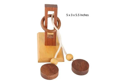 Handmade Wooden Rope & Ring Brain Teaser Puzzle – Medium Difficulty