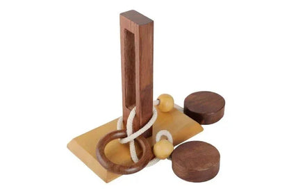 Handmade Wooden Rope & Ring Brain Teaser Puzzle – Medium Difficulty
