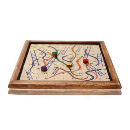 2-in-1 Wooden Magnetic Snake & Ladder and Ludo Board Game – 14 Inch