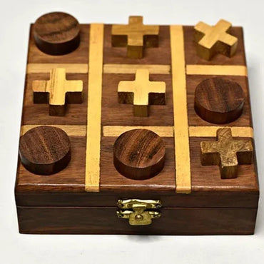 Wooden Tic Tac Toe Game Box – Handmade Strategy Board Game for Kids & Family